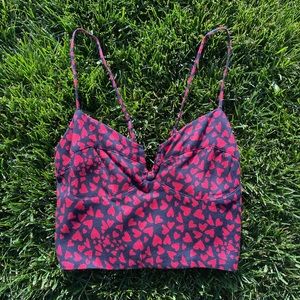 Heart Print Lace Back Tank